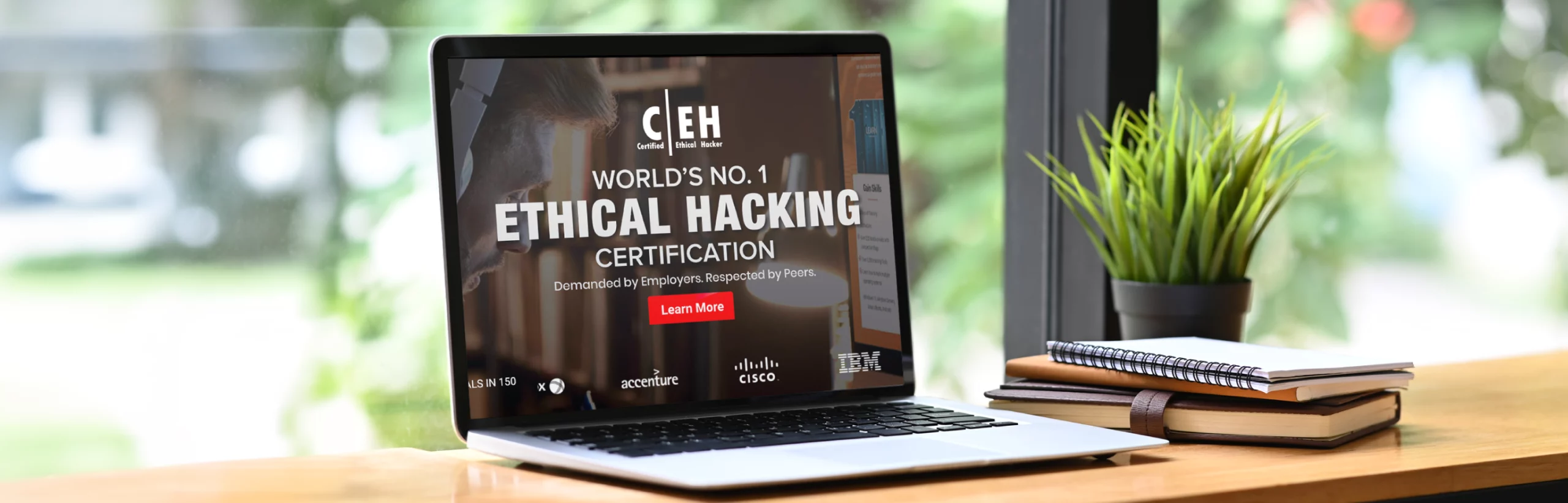 Laptop Displaying 'certified Ethical Hacker (ceh)' Certification Advertisement With Top Company Logos
